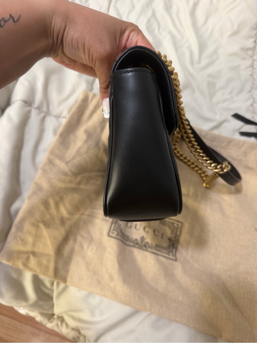 Gucci Black Quilted Leather Shoulder Bag with Gold GG Hardware - Picture 6 of 8